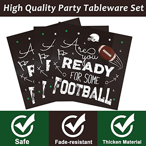 Image of 96 Pieces Football Tableware Set 24 Guests for Football Birthday Table Decorations Supplies Touchdown Football Game Day Party Dessert Plates Napkins Forks Birthday Party Favors