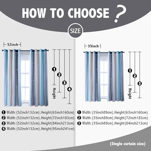 indistar Star Blackout Curtains for Girls Kids Bedroom, Colourful Stripe Window Curtain Panels, 2 Layer Lace Drapes, Room Darkening Curtain for Living Room Decor, 1 Panel?Blue W52 x L63 inch?