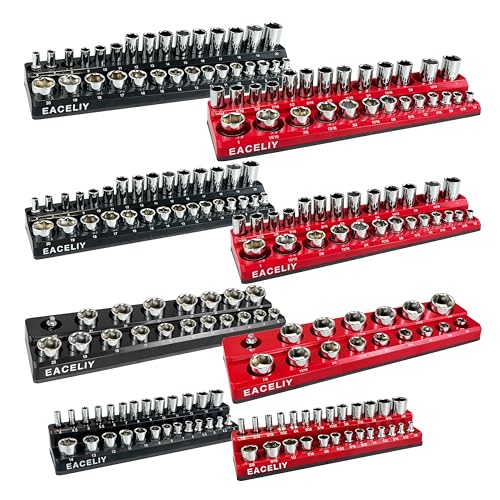 Image of Magnetic Socket Organizer Set, 1 /2 inch, 1 /4 inch and 3 /8 inch SAE & Metric Deep & Shallow Tools Tray Holder Kit, holds 199pcs Sockets (sockets not included) (8PC 1 /2&3 /8&1 /4) 丨8PCS