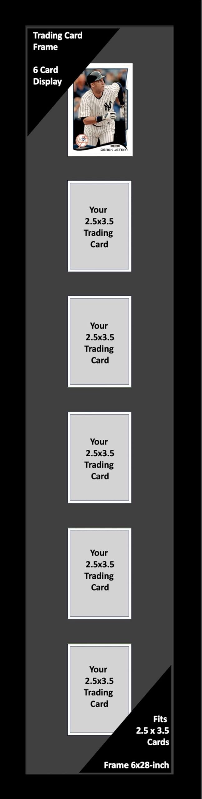 Creative Picture Frames 6x28-inch 6 Opening Vertical Manhattan Black Card Holder With Black Matting to Display 2.5" x 3.5" Trading Cards