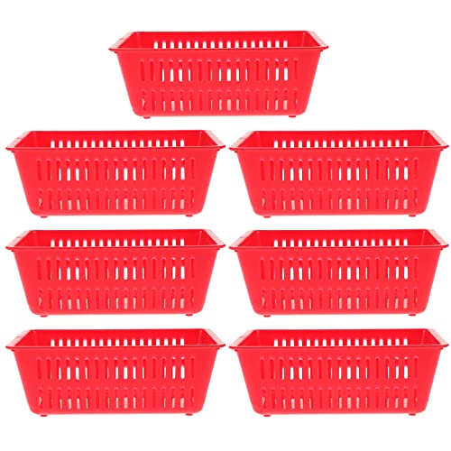 Small Plastic Storage Baskets, 7pcs Stackable Desktop Organizer Bins for Office Supplies Mini Drawer Organization Crates for Kitchen Spices Bathroom Makeup, Yellow
