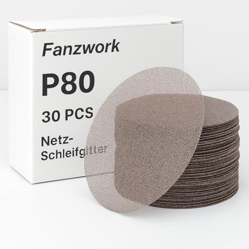 Fanzwork - Dischi abrasivi in rete, Ø 150 mm, autoaderenti, grana 80-30 pezzi, compatibili con levigatrici eccentriche 150 mm, ideali per levigare legno, sigillante, verniciatura, plastica
