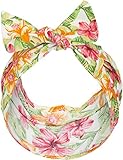 Liefermenge: 1 Stück In wahlweise Dunkelblau oder Cremeweiß Mit verschiedenfarbigen Hibiskusblüten in Vintage Optik Retro Haarband für Pin Up Frisuren Kann entweder oben geknotet oder am Hinterkopf gebunden werden Beidseitig angenähtes, schmales Stoffteil (ca. 5cm breit) Das mittlere Stück ist in Raffungsfalten gelegt