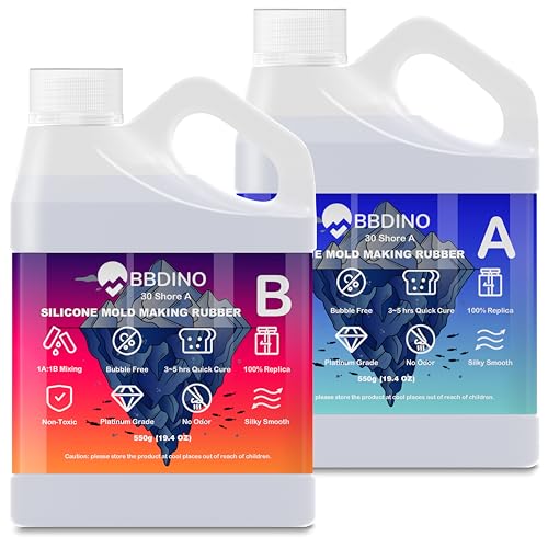 BBDINO Silicone Mold Making Kit, Liquid Silicone for Molds Making 30A Clear, High Strength Silicon Rubber 38.8 Oz, 1:1 by Volume Ideal for Mold Casting of Resin/Jewelry/Candle/Concrete/Plaster
