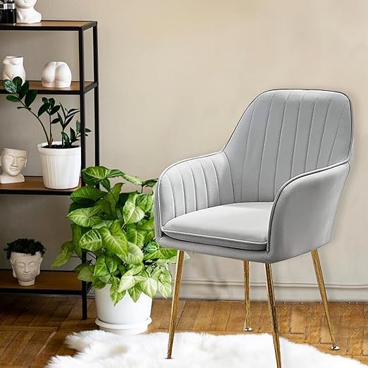 Image of Velvet Dining Chairs, Soft Cushion Seat Chair for Living Room Bedroom Restaurant Fabric DiningChair | Accent Chair for Living Room Bedroom Study Cafe Restaurant Pack 1 (Grey)