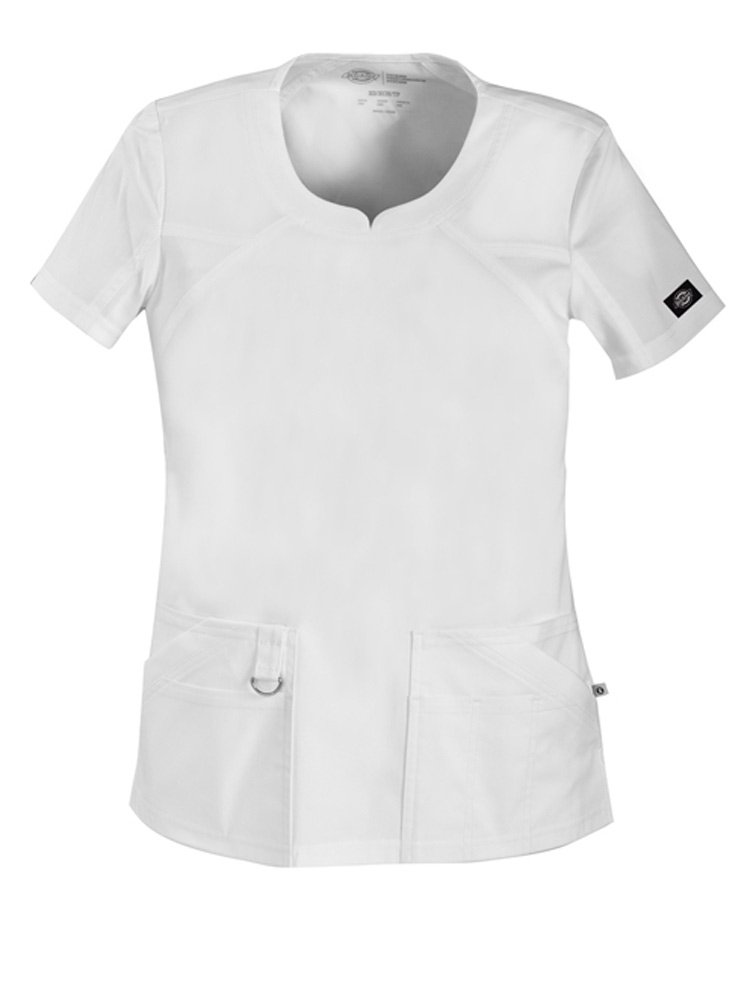 Dickies Medical Scrubs 82705 Women's Jr Fit V-Neck Knit Panel Scrub Top White XX-Small