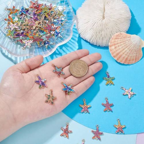 Stiesy 60Pcs 12 Styles Starfish Enamel Connector Charms Colorful Printed Sea Star Link Charms Ocean Animal Dangle Charms for Jewellry Making DIY Crafts - Image 4