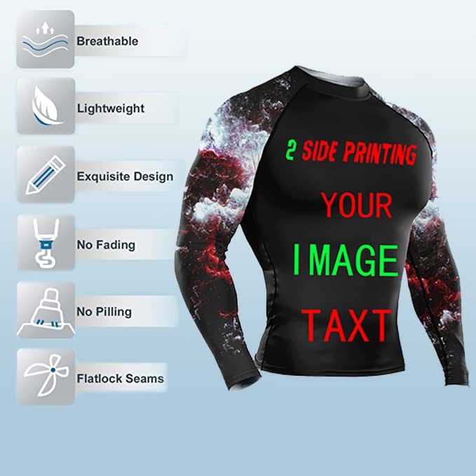 Men's Long Sleeve Rash Guard BJJ Athletic Compression Tops - Add Your Design2