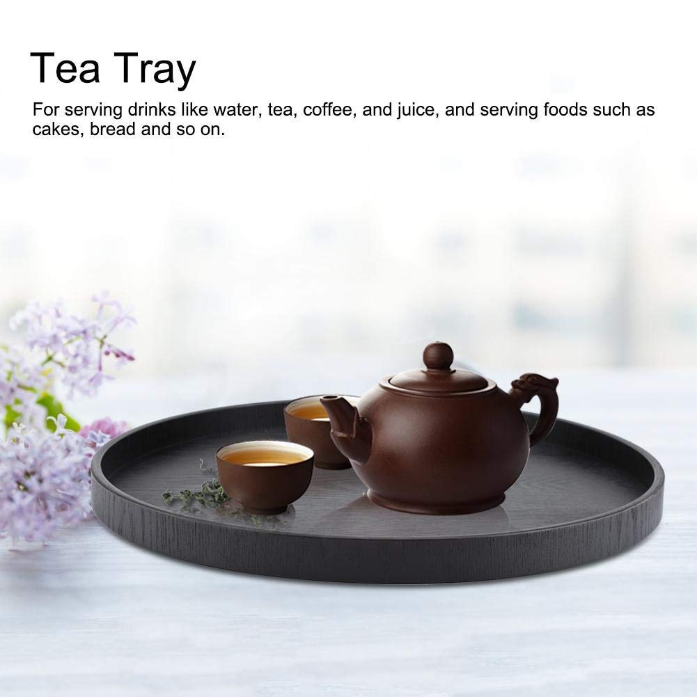 TOPINCN Forme Ronde en Bois Massif Repas Nourriture Plateau Thé Café Plat Snacks Assiette Maison Cuisine Restaurant Plateaux 37.5 cm(Noir)