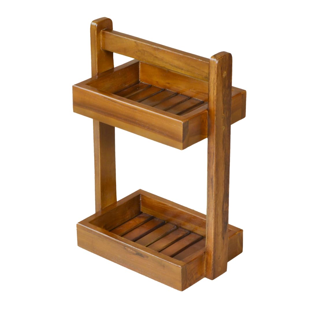 acymetri Teak Wood Two-Tier Shower Caddy 11 L x 8 W x 18 H