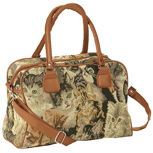 Animal Tapestry Barrel Handbag, Adjustable Straps, Zip Pocket and 2 Side Pockets, Silvetone Hardware - Measures 11