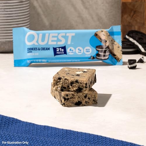 Image of Quest Nutrition Cookies & Cream Protein Bars, 21g Protein, 1g Sugar, 4g Net Carb, High Fiber, Gluten Free, Keto Friendly, 12 Count