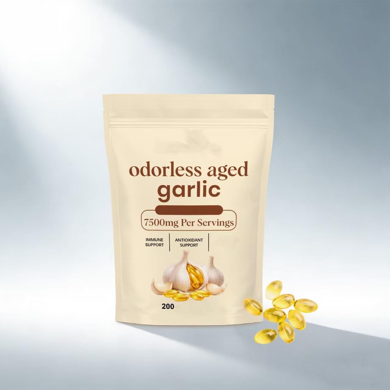 Extracto de ajo envejecido 7500 mg - Apoyo inmunológico - Inodoro y sin regusto - 200 unidades - Sin OGM y sin gluten,1Pcs