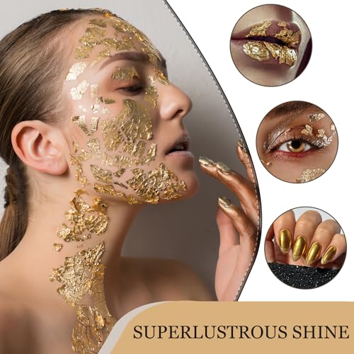 4 PCS Blattgold Flocken, Gold Folie zum Backen & Dekorieren, Blattgold Flocken mit Pinzette, Blattgold für Kerzen & Basteln, Tortendeko Gold für Kuchen, Torten & Desserts