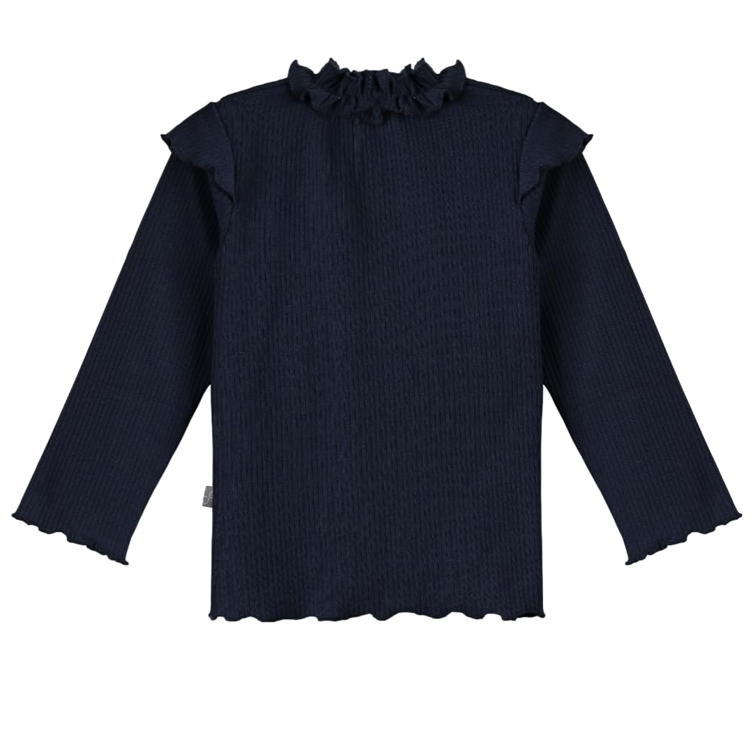 Haut & Pano Girl's Regular Fit Full Sleeves Solid Top with Round Neck Ruffle, Summer Tops for Girls (Space Blue - 1 Years)