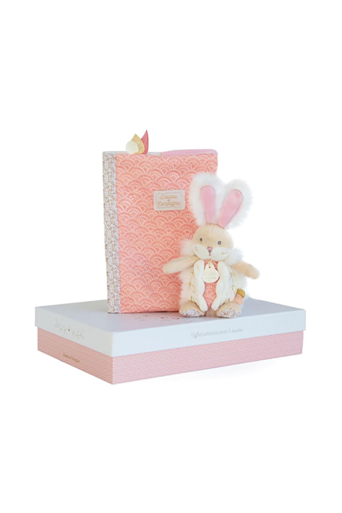 Doudou et Compagnie - Protège Carnet De Santé Bébé + Doudou Lapin - 32,5cm X 23,5cm - Rose - Coffret Cadeau De Naissance - Lapin De Sucre -DC3498
