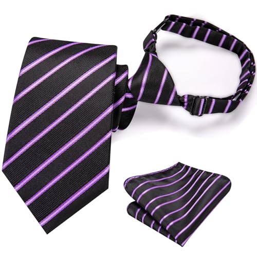 Image of Hi-Tie Boys Tie Pre-Tied Pocket Square Set Adjustable Kids Neckties Age 7-11 Years School UniForm Graduation