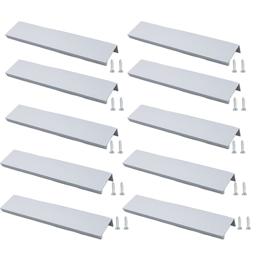 Jnrfty Sliver 10Pcs Mount Finger Edge Pull,Hidden Drawer Pulls,Aluminum Hidden Handle Concealed Tab Pulls For Home Kitchen Door Drawer Cabinet (,300Mm Total Length)