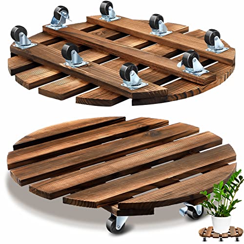 Taiyin 2 Pack 20 Inch Wooden Plant Stand With Lockable Wheels 440 Lbs Heavy Duty Rolling Plant Stand Plant Roller With Casters Strong Plant Roller Dolly Base For Outdoor Indoor Large Flower (Round) #TOP13