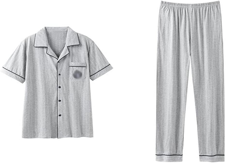Cardigan Homewear Suit Men's Spring Pajamas Cotton Short Sleeve Pants Thin
