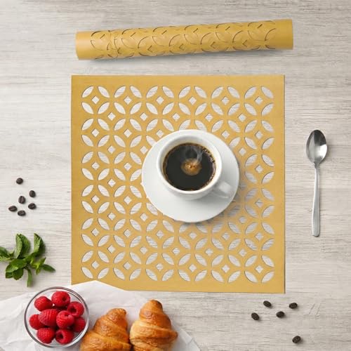 Image of Kuber Industries 12x12 Inch Leather Table Mats Set of 6 | Placemat /Dining Table Mat for Wedding and Family Functions | Mat Square Design - Golden