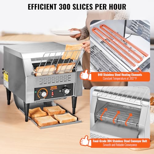 VEVOR Commercial Conveyor Toaster, 300 Slices/Hour, Heavy Duty Stainless Steel, Electric Restaurant Toaster for Toast, Bun, Bagel, Bread by VEVOR - Image 3