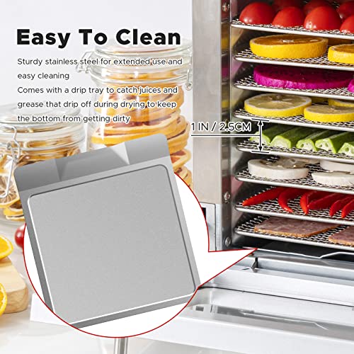 Kwasyo Dörrautomat Edelstahl Trockenkapazität 3,8 kg Rindfleisch, 0,67 m² Trockenfläche, 8 Edelstahl-Dörrtabletts (28x30 cm), 35-85°C Dörrgerät für Hundeleckerlis, Kräuter, Fleisch, Obst, Joghurt – Bild 5