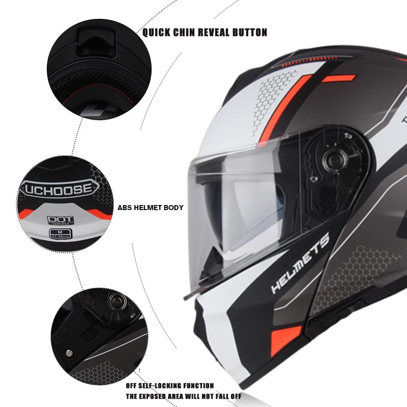 Uchoose Flip Up Full Face Modular Motorcycle Helmet for Adults Cascos para Motos Street Bike Motocross Helmet DOT Approved Dual Visor (Honey, XL)