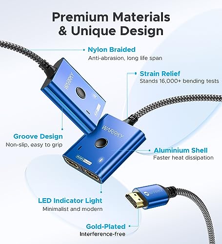 image for 4K@60Hz HDMI Splitter Switch 2 in 1 Out, WARRKY [3.3ft Fixed Braided H