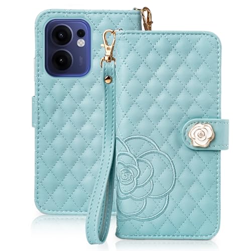 SZJAMIE OPPO Reno13 A ケース 手帳型 スマホケース 薔薇と山茶花刺繍 オッポリノ13A 手帳型ケース 花柄 おしゃれ 可愛い 女性向け 手触り柔らかい 耐衝撃 スタンド カード収納 財布型 全面保護 ストラップホール&ハンドストラップ