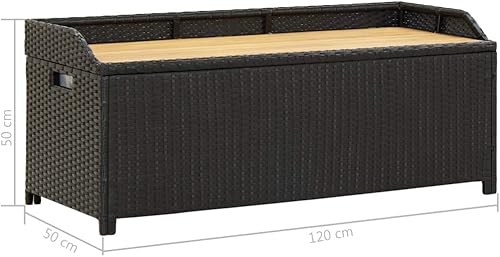 Miniatura 2 de Tidyard - Banco de almacenamiento para jardín, impermeable, 47,2 pulgadas, poli ratán, color negro
