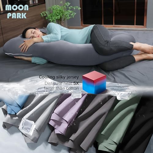 Image of MOON PARK Pregnancy Pillows for Sleeping - U Shaped Full Body Maternity Pillow with Removable Cover - Support for Back, Legs, Belly, HIPS - 65 Inch - Dark Grey - Cooling Cover