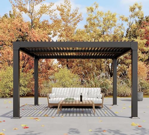 Image of 10X12 FT Louvered Pergola with Adjustable Roof, Integrated Drainage System, Easy Installation, Outdoor Pergola for Backyard, Garden, Poolside, Hardtop Gazebo