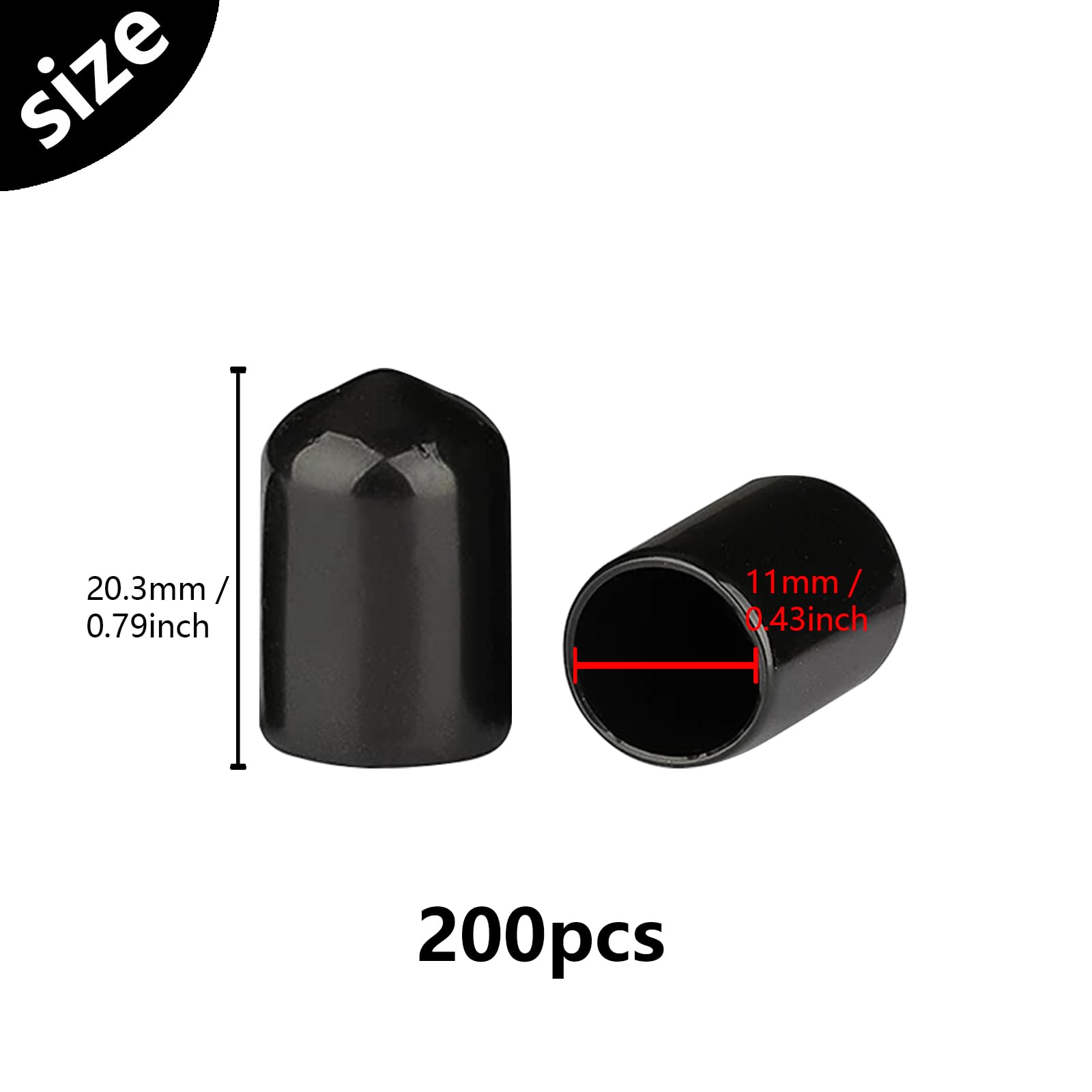 HLIWS 200 Pcs Round Rubber End Caps Protective Caps, 11mm,Black Vinyl Cover Screw, Thread Protectors Assortment - Image 2