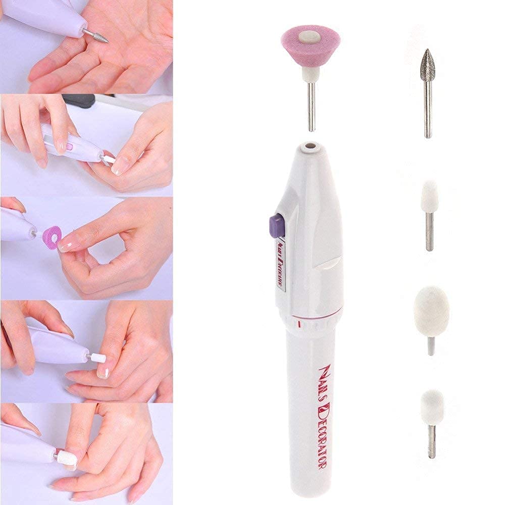 Entraxa Nail Drill Bits 5 In 1 Tool Nail Care Electric Machine Kit Grooming Gel Tip Pedicure Automatic Manicure Sets Nail Polish Art Kits (White) 2