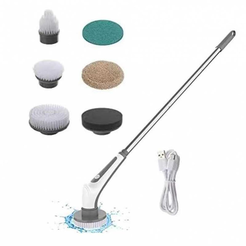 Depurador giratorio eléctrico, limpiador de baño, 6 cabezales de limpieza reemplazables, 2 velocidades ajustables, IPX8, impermeable, para baño, ducha, bañera, vidrio y coche