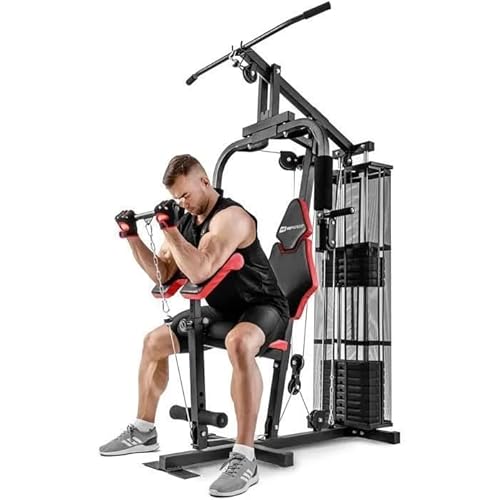 Hop-Sport Station de Musculation Multifonction Complet HS-1044K, Multigym avec 1 Station + 66 kg, Fitness Musculation Appareil avec poulie Haute, Papillon et tirage latéral