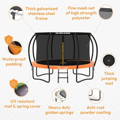 Image of JUMPZYLLA Trampoline Outdoor 8FT 10FT 12FT 14FT 15FT 16FT with Enclosure and Ladder, ASTM Approved Recreational Trampoline for Kids and Adults, Anti-Rust Coated Frame