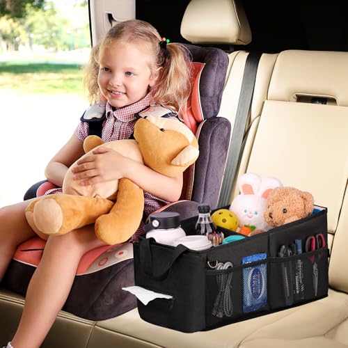 Image of HEYSKAY Car Seat Organizer-Passenger Seat Organizer, Collapsible Small Car Seat Organizer for Console Front /Back, Car Caddy with 4pc Drink Holders Automotive Backseat Organizer for Kids