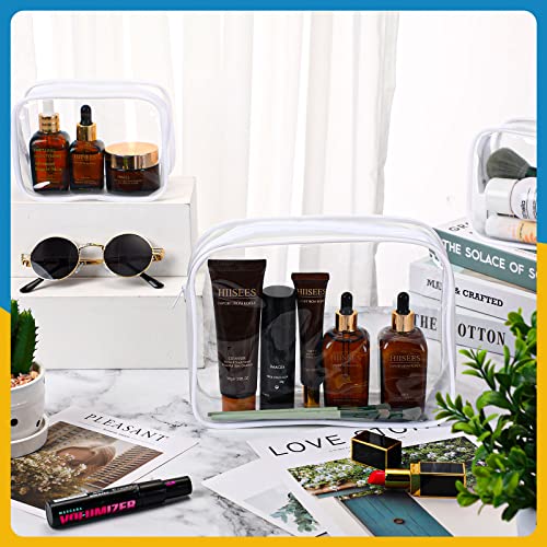 12 Pack Clear Cosmetic Bag Zippered Travel Toiletry Bags Transparent Makeup Pouch Portable PVC Waterproof Organizer 4 Sizes Plastic Carry Pouch for Women Men Travel Home Bathroom, White4