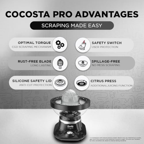 Preethi Cocosta Pro KP002 Coconut Scraper&Citrus Juicer,100% Safe Dual Protection Scraper With Safety Switch&Silicon Cap,Spillage Free Collection Bowl,100 Watts,2Yr Guarantee,Lifelong Free Service 4 51IQilskyXL