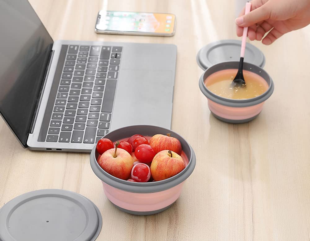 Collapsible Bowl Sets, 3 Pcs Portable Food Storage Outdoor Tableware, Silicone Folding Lunch Box Salad Bowl with Lid for Outdoor Camping Hiking