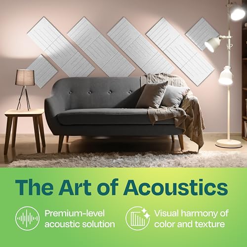 Image of Acoustic Panels 12-Pack Soundproof Wall Panels 12 inchx12 inchx0.4 inch Decorative Sound Dampening for Your Home, Office, Studio, Bedroom & More with Unique LineWave Carving [White]