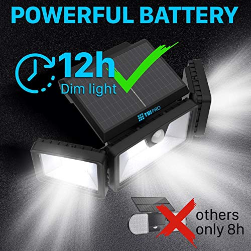 TBI Security Solar Lights Outdoor 216 LED 2200LM, 6500K, 7W - Extra-Wide Adjustable 360° 3 Heads with 3 Modes, Wireless Motion Sensor 40ft - Waterproof IP65 Spot Flood Lights Solar Powered 2200mah - Thumbnail 6