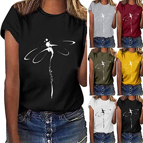 Mujer Manga Corta Elegante Blusas 2023 Cuello Redondo Estampada de Floral Ropa Adolescentes Chicas Originales Tops Basica Deportivas Camiseta de Algodón Orgánico para Mujer JANES711SALE01409