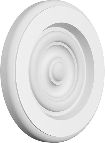 Ekena Millwork ROSP050X050X050GRY04 Roseta estándar Grayson Bullseye con borde redondeado 5 pulgadas de ancho x 5 pulgadas de alto x 12 pulgadas de P
