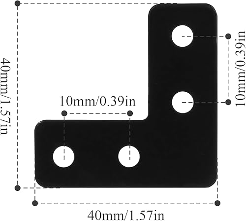 Miniatura 2 de BokWin 20 placas de reparación, soportes de esquina en forma de L, soportes de esquina planos negros para madera de 1.57 x 1.57 pulgadas  1.575 x