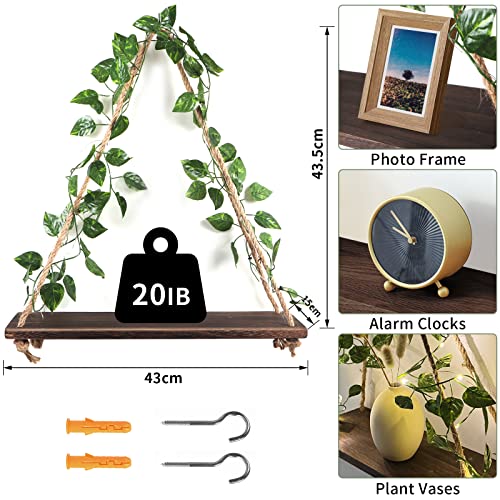 Kmise Hanging Shelves 2 Sets For Boho Wall Decor,Artificial Ivy Led-Strip Floating Shelves For Bedroom Bathroom Living Room Nursery Hallway Decor,For Hanging Plants Photos #TOP4