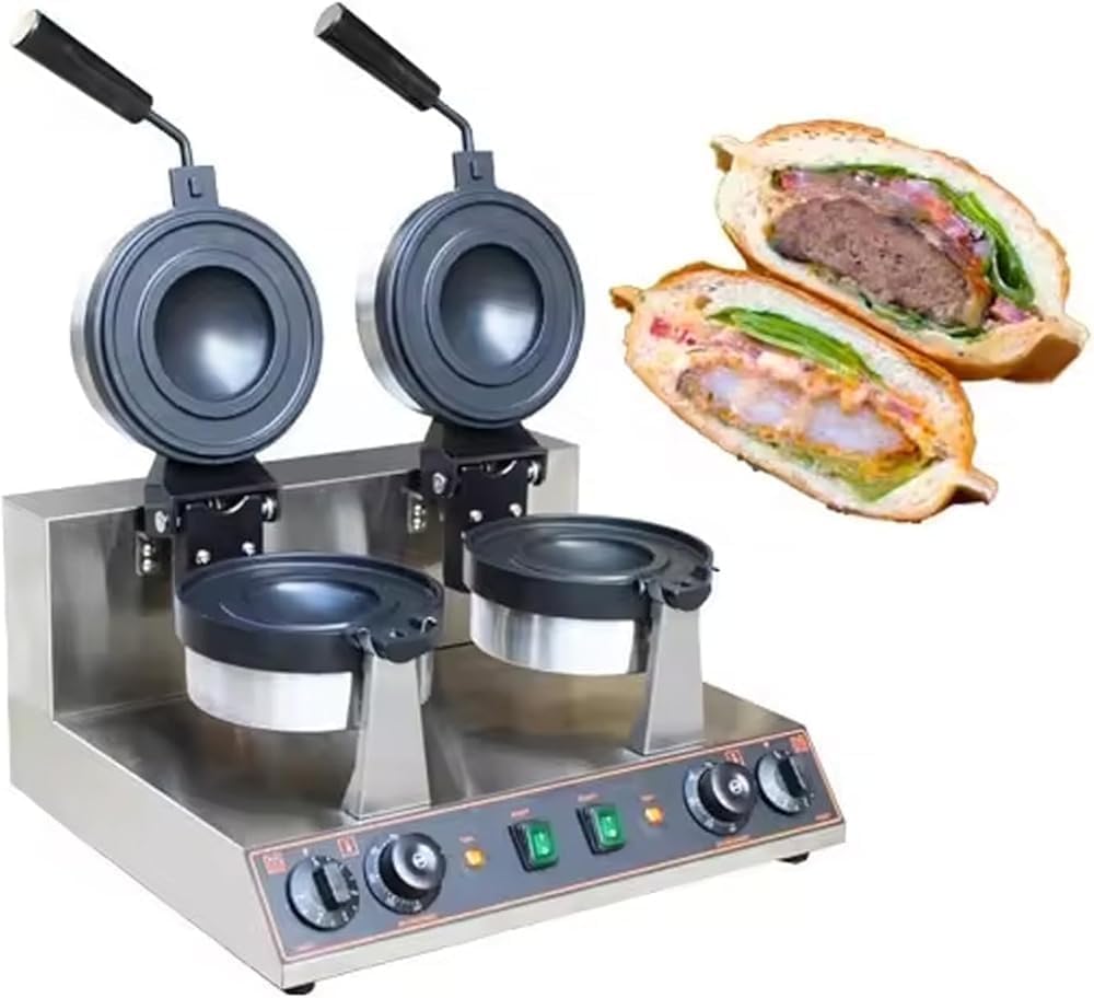 Piastra elettrica per hamburger e waffle con temperatura e timer regolabili, in acciaio inossidabile con rivestimento per uso alimentare, per uso domestico e commerciale.,