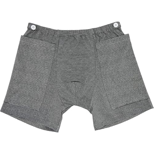 Porte-sac de cathéter pour homme avec élastique gris foncé rayé pantalon urinaire avec 2 poches et bouton de fixation en polyester, sans sac à urine, taille XL